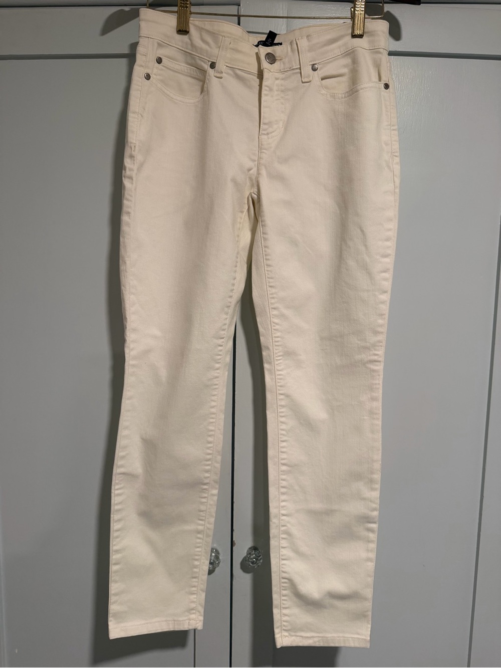 Eileen Fisher Organic Cotton Cream Cropped Straight-Leg Jeans, Size 4 EUC
